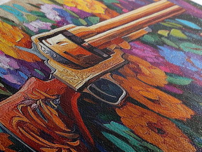 Golden Revolver Art, Floral Gun Painting, Western Floral Wall, Cowboy Chic Style, Framed Canvas Print, Man Cave Southwestern Decor