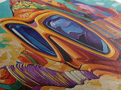 Snorkel Mask, Beach Fun, Vibrant Waves, Framed Canvas Print, Coastal Bathroom Wall Art, Bright Tropical Decor, Playful Ocean Art