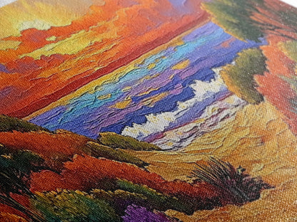 Autumn Sunset Path, Beach Trail Art, Vibrant Landscape, Framed Canvas Print, Fall Home Decor, Coastal Living Room Wall Art, Boho Art