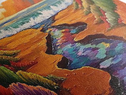 Sunset Stream, Coastal Canyon, Colorful Shoreline, Boho Nature Scene, Framed Canvas Print, Hallway Wall Art, Autumn Inspired Landscape