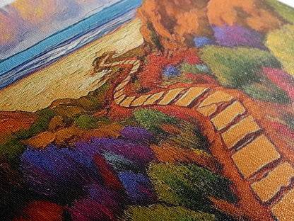 Ocean Pathway, Coastal Garden, Beach Vibes, Framed Canvas Print, Tropical Wall Art, Seaside Landscape, Boho Living Room Decor