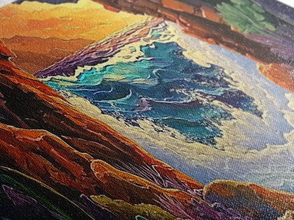 Ocean Cave View, Sunset Waves, Coastal Decor, Tropical Art, Framed Canvas Print, Beach House Wall Art, Vibrant Seascape, Boho Style