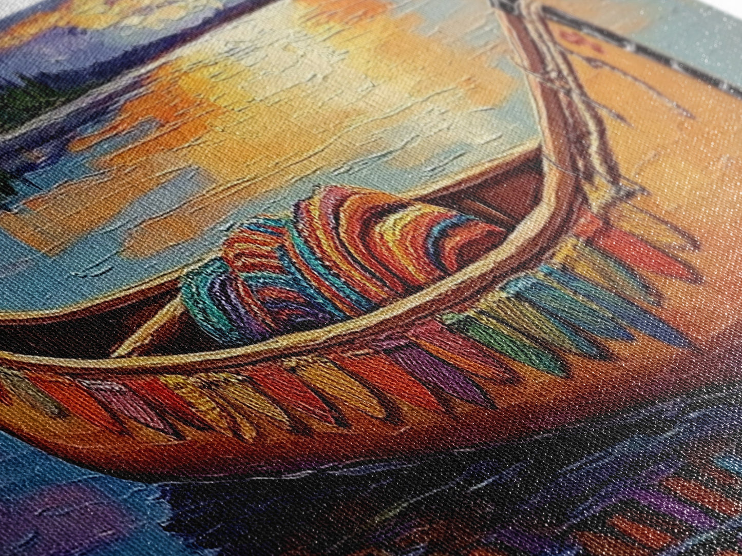 Sunset Canoe Reflection, Serene Lake Art, Cozy Lakeside Decor, Framed Canvas Print, Cabin Wall Art, Peaceful Nature Scene