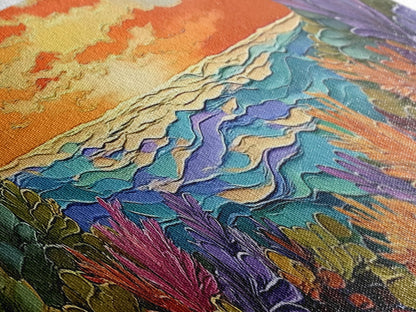 Sunset Ocean, Sea Plants, Tropical Sunset, Bold Colors, Framed Canvas Print, Bathroom Wall Art, Boho Vibes, Coastal Decor