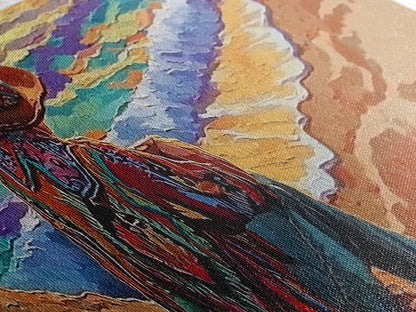 Coastal Cowboy, Ocean View, Serene Sunset, Western Art, Canvas Print, Living Room Wall Art, Southwestern Vibes, Beach Cowboy Scene