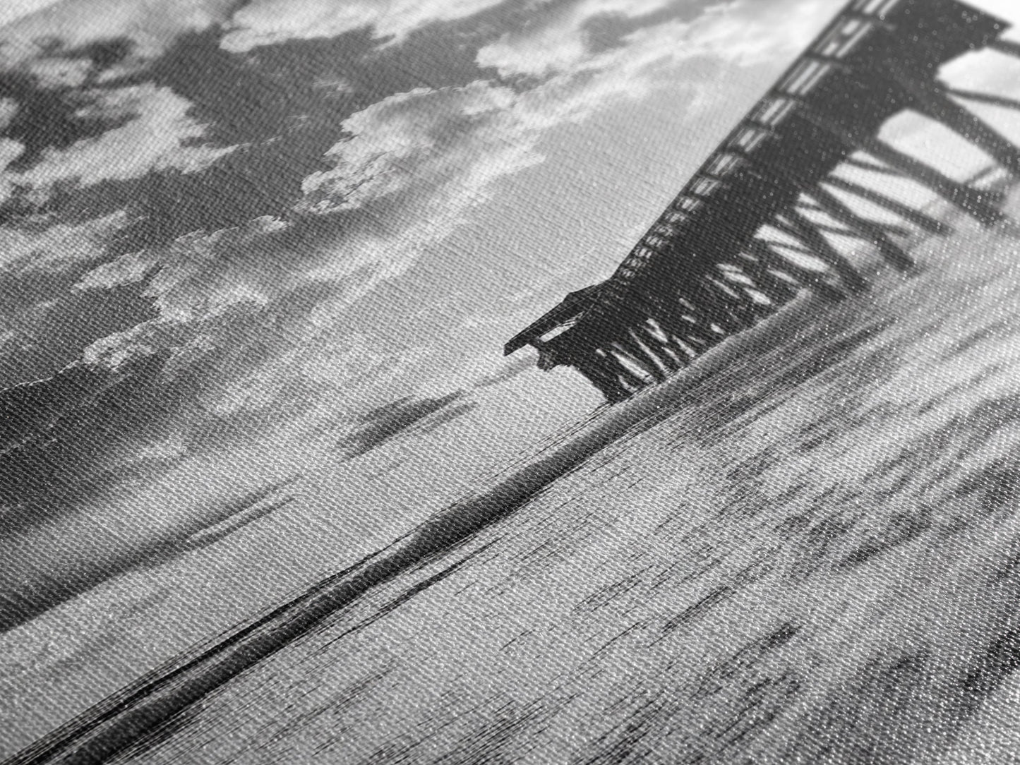 Pier at Sunrise, Ocean Horizon Print, Seascape Photography, Framed Canvas Print, Coastal Bathroom Wall Art, Nautical Theme Decor