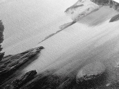 Cliff View, Hidden Bay, Ocean Serenity, Rock Formations, Canvas Print, Black and White Coastal Landscape, Entryway Art, Dining Wall Art