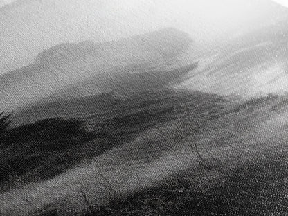 Cliffside Fog, Coastal Mist, Ocean Overlook, Framed Canvas Print, Living Room Wall Art, Monochrome Decor, Moody Landscape, Minimalist Home