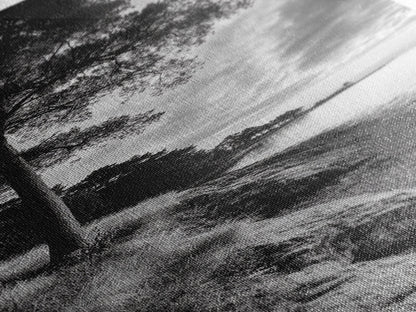 Coastal Tree, Ocean Horizon, Windswept Shore, Nature Calm, Moody Sky, Framed Canvas Print, Office Wall Art, Coastal Rustic Aesthetic