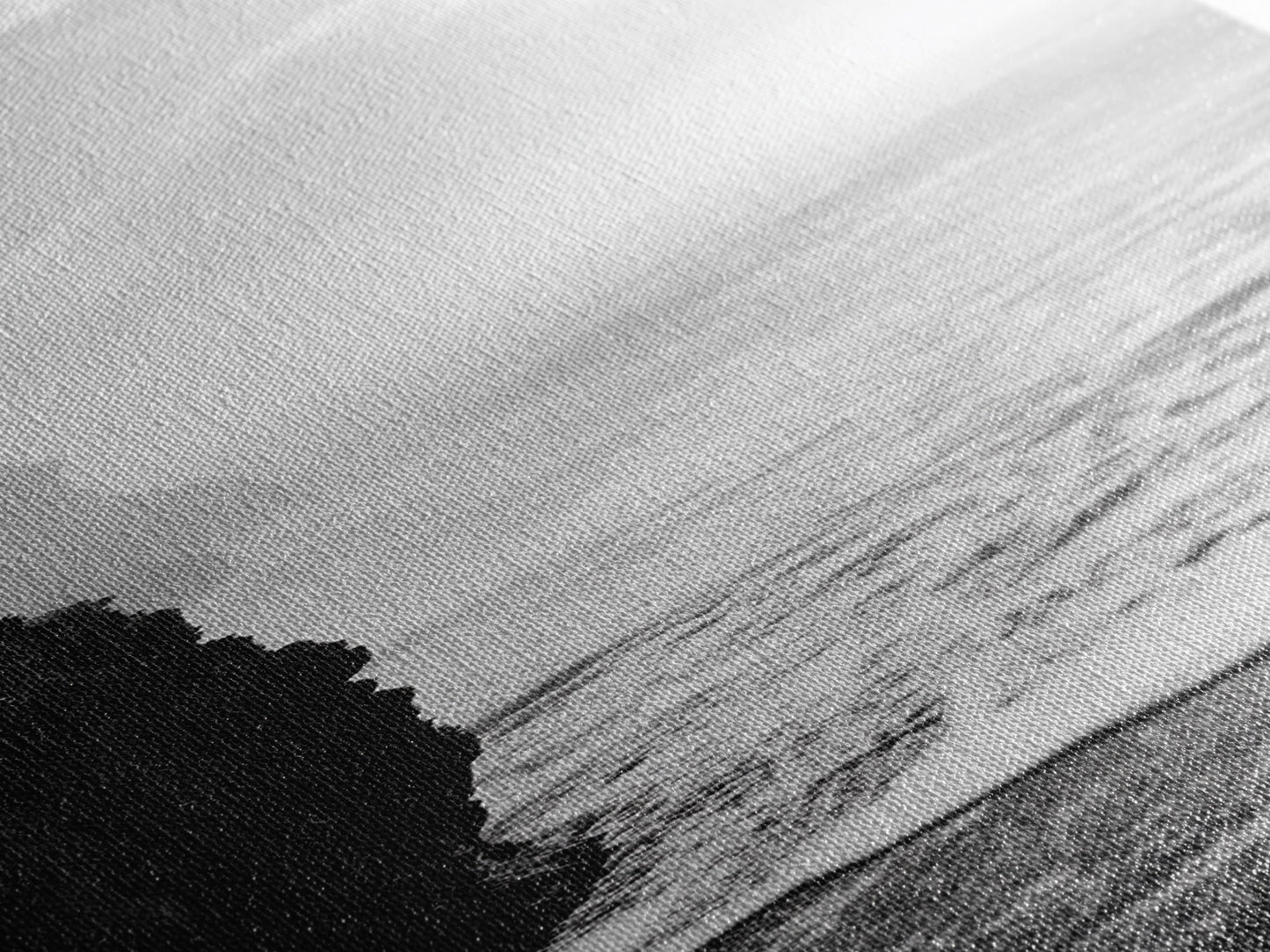 Coastal Cliff, Ocean Waves, Monochrome Seascape, Framed Canvas Print, Minimalist Ocean Art, Bathroom Decor, Nautical Wall Art