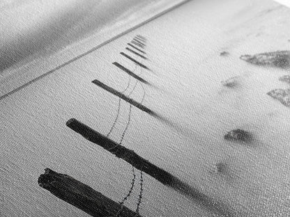 Coastal Fence Line, Tranquil Ocean Scene, Soft Minimalist Photo, Framed Canvas Print, Bathroom or Hallway Wall Art, Zen Vibes