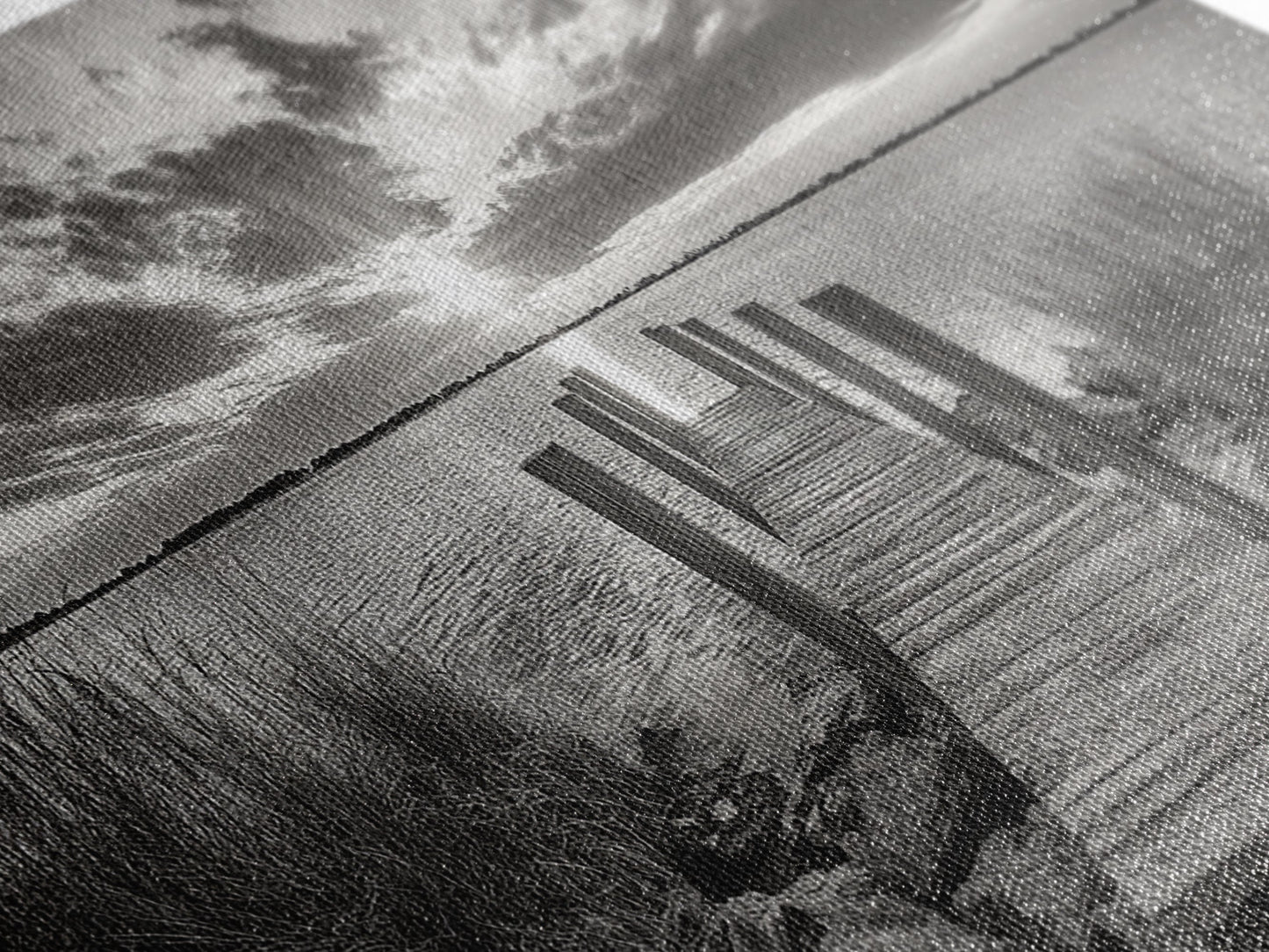 Rustic Dock Sunset, Lakehouse Art, Black White Landscape, Framed Canvas Print, Country Home Decor, Cabin Wall Art, Lakeside Tranquility