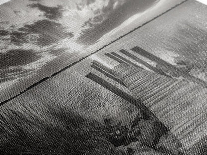 Rustic Dock Sunset, Lakehouse Art, Black White Landscape, Framed Canvas Print, Country Home Decor, Cabin Wall Art, Lakeside Tranquility