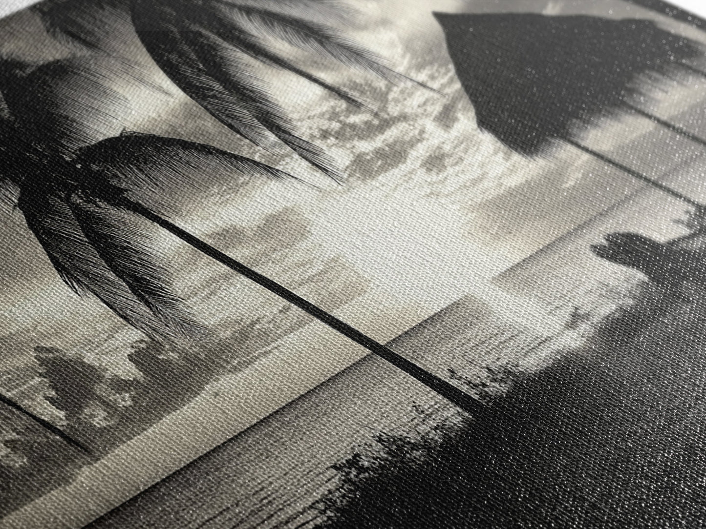 Palm Trees, Beach Sunset, Ocean View, Tiki Hut, Framed Canvas Print, tropical wall art, beach house decor, living room boho art