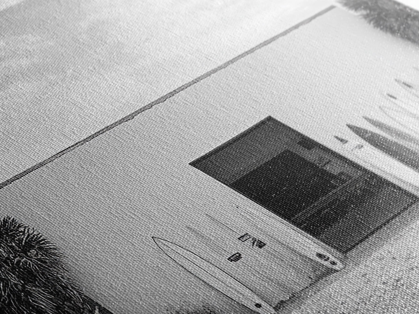 Surfboards, Beach Garage, Modern Coastal, Ocean Style, Framed Canvas Print, surf shack decor, teen room wall art, minimalist beach art