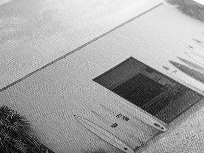 Surfboards, Beach Garage, Modern Coastal, Ocean Style, Framed Canvas Print, surf shack decor, teen room wall art, minimalist beach art