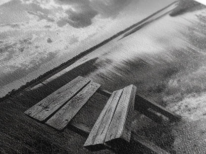 Lakeside Bench, Calm Waters, Sunset View, Canvas Print, Tranquil Nature Photography, Living Room Wall Art, Serene Outdoor Fall Landscape