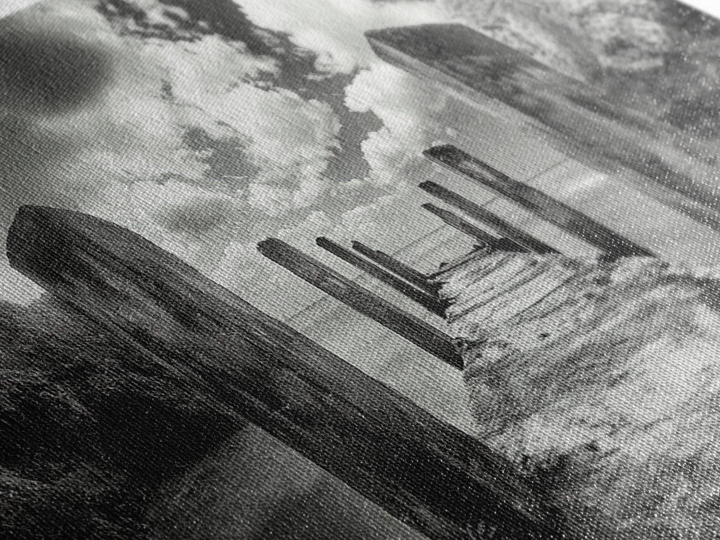 Ocean Pier, Seaside Dock, Crashing Waves, Canvas Print, Dramatic Coastal Wall Art, Black And White Decor, Bathroom Or Hallway Photography