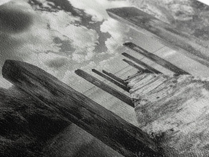 Ocean Pier, Seaside Dock, Crashing Waves, Canvas Print, Dramatic Coastal Wall Art, Black And White Decor, Bathroom Or Hallway Photography