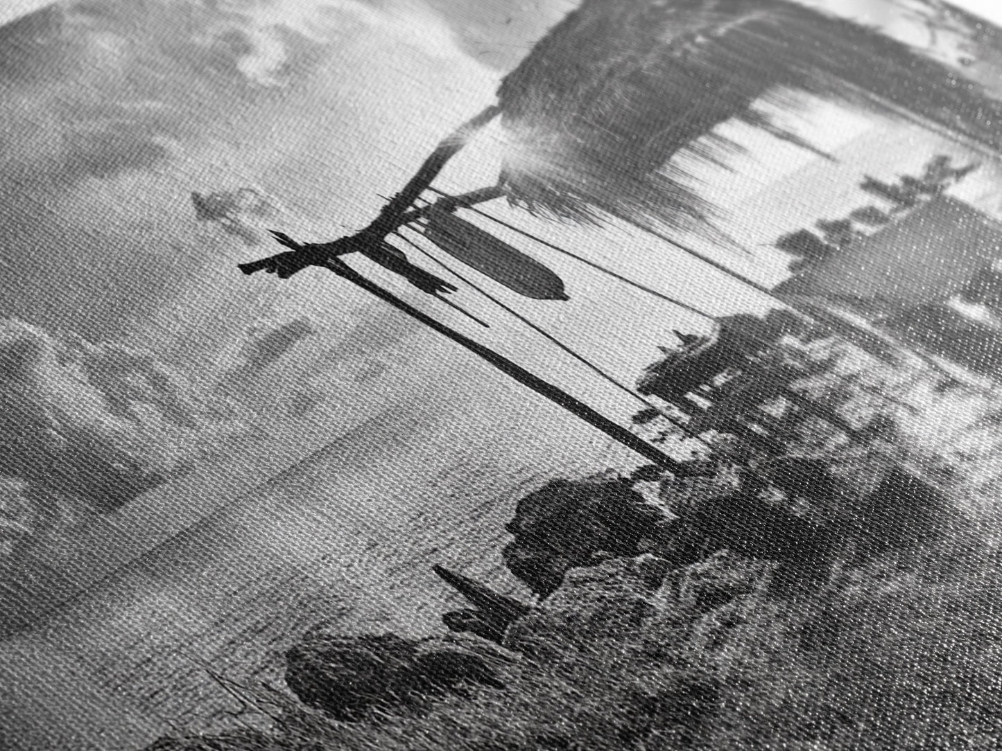 Beach Shack, Driftwood Table, Seaside Shelter, Sun Rays, Canvas Print, Rustic Coastal Art, Boho Decor, Dining Room Wall Art, Cabin Wall Art