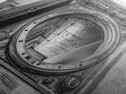 Bank Vault Door, Industrial Design, Urban Texture, Canvas Print, Masculine Office Decor, Steampunk Wall Art, Black White Print