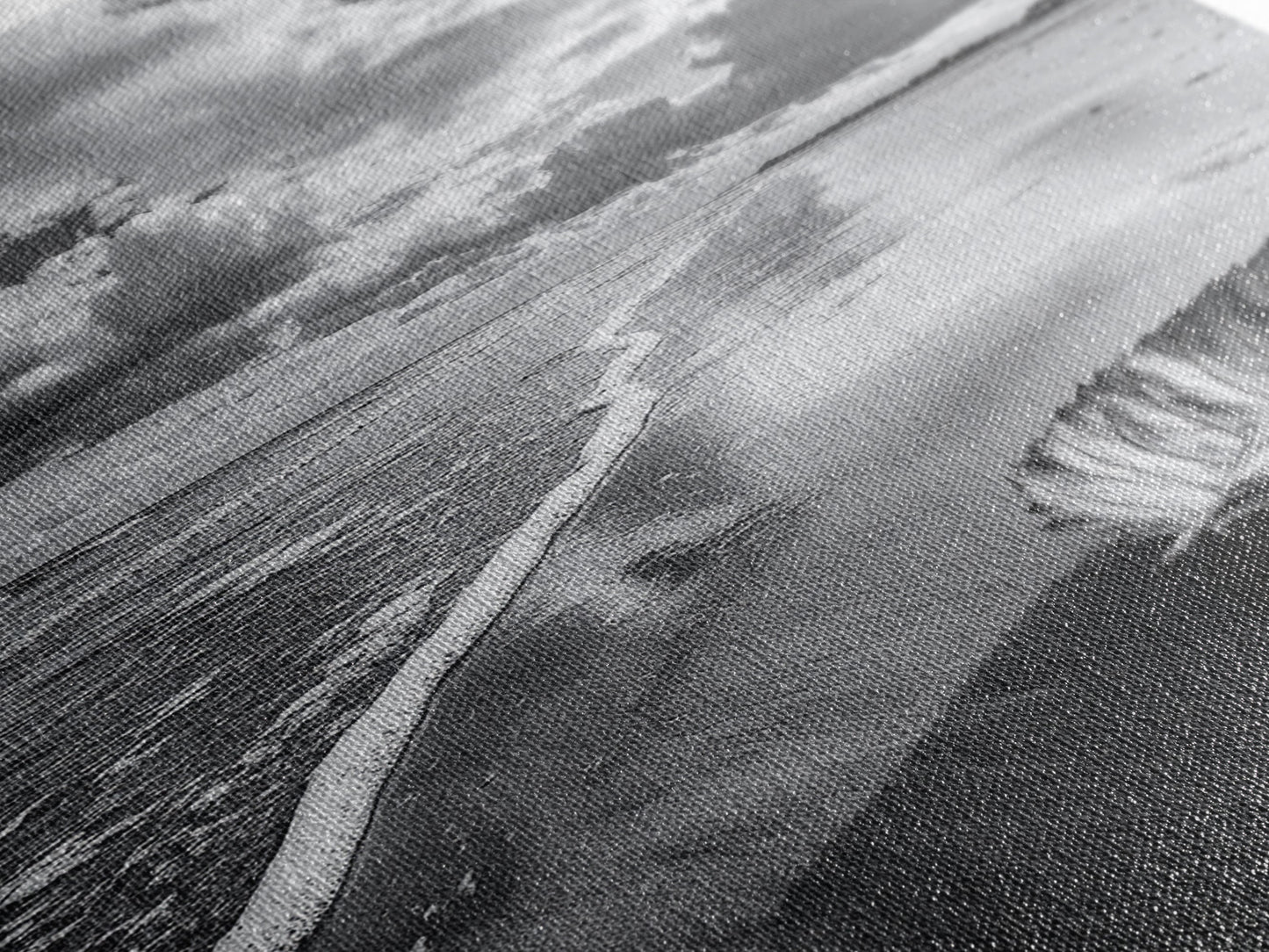 Autumn Beach Leaf, Drift Shore, Moody Cloudscape, Black and White Fall Art, Framed Canvas Print, Seasonal Wall Decor, Rustic Autumn Style