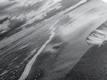 Autumn Beach Leaf, Drift Shore, Moody Cloudscape, Black and White Fall Art, Framed Canvas Print, Seasonal Wall Decor, Rustic Autumn Style