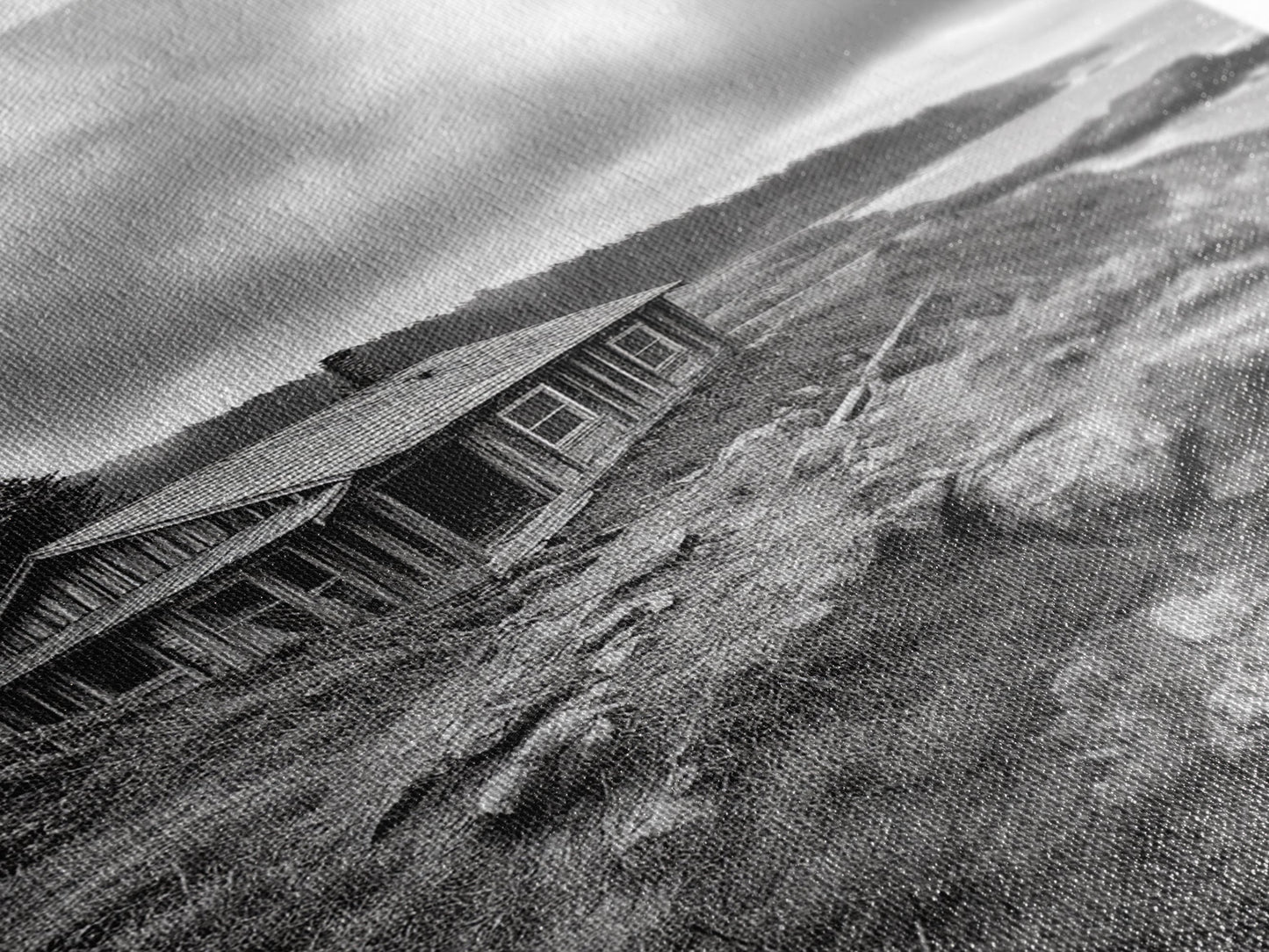 Abandoned Cabin, Coastal Cliff, Moody Landscape, Autumn Wall Art, Framed Canvas Print, Living Room Rustic Art, Farmhouse Aesthetic