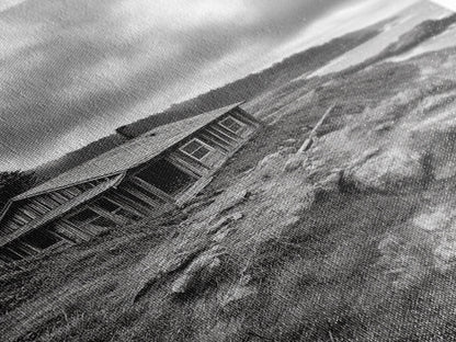 Abandoned Cabin, Coastal Cliff, Moody Landscape, Autumn Wall Art, Framed Canvas Print, Living Room Rustic Art, Farmhouse Aesthetic