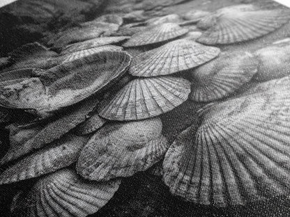 Seashell Pile, Textured Beach, Coastal Treasures, Natural Beauty Framed Canvas Print, bathroom decor, shell art, beach wall style