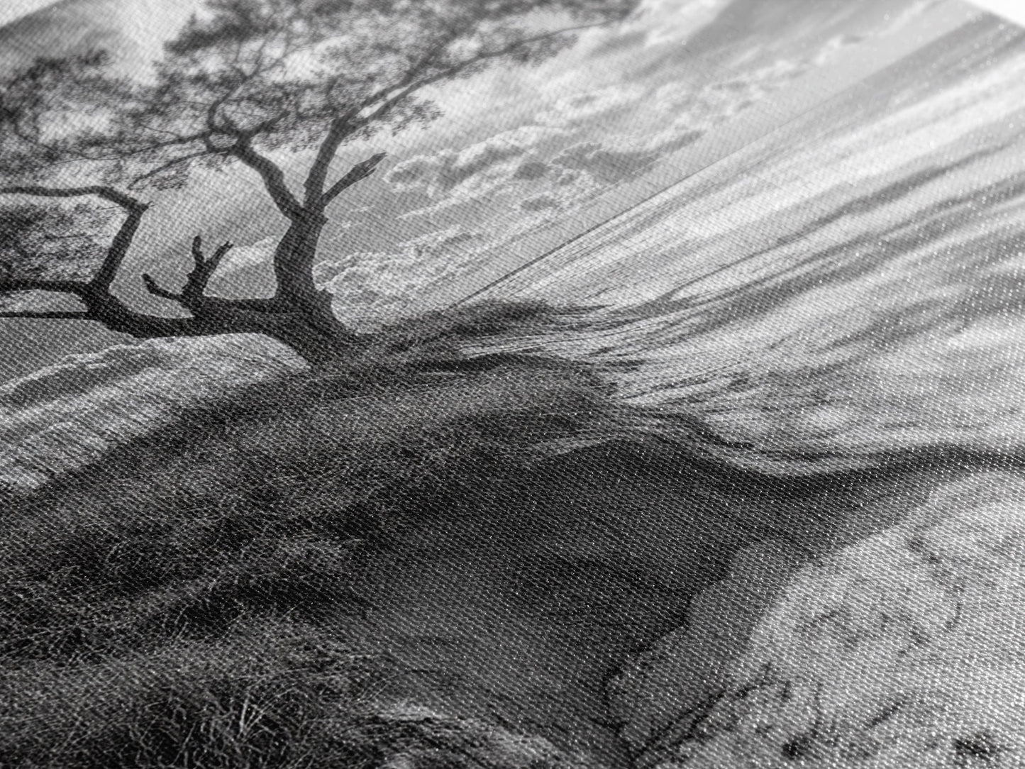 Coastal Tree Scene, Wind Swept Dune, Ocean Beach Horizon, Autumn Coastal Wall Art, Framed Canvas Print, Nature Lover Home Decor