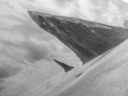 Sea Stack, Beach Horizon, Dramatic Sky, Monochrome Seascape, Framed Canvas Print, Coastal Wall Art, Modern Minimalist Entryway Decor