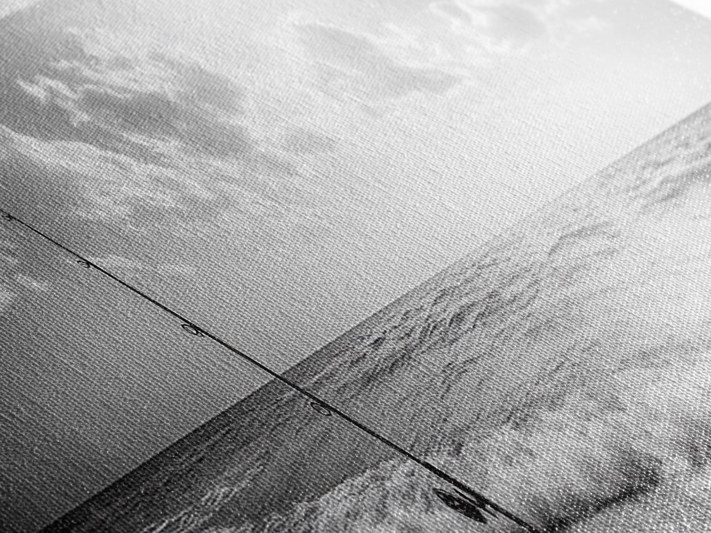 Beach Fishing, Ocean Waves, Rod and Reel, Framed Canvas Print, Coastal Living Wall Art, Minimalist Nautical Decor, Beach House Aesthetic