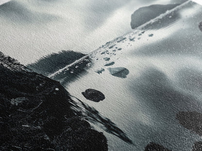 Arctic Shore, Ice Reflections, Northern Coastline, Framed Canvas Print, Moody ocean art, Coastal decor, Living room wall art, Monochrome nature