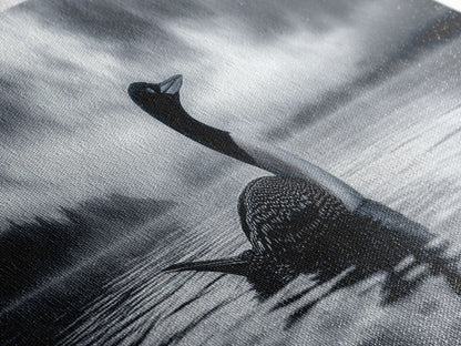 Northern Loon, Water Calm, Moody Wildlife, Canvas Print, Nature Wall Decor, Black and White Animal Art, Lakehouse Wall Art