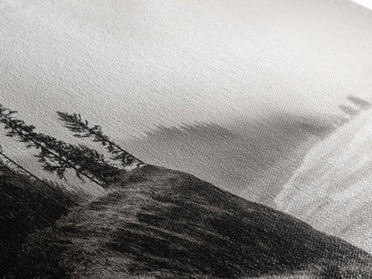 Foggy Pines, Ocean Horizon, Coastal Landscape, Moody Beach Scene, Canvas Print, Bedroom Wall Art, Rustic Cabin Decor, Nature Photography