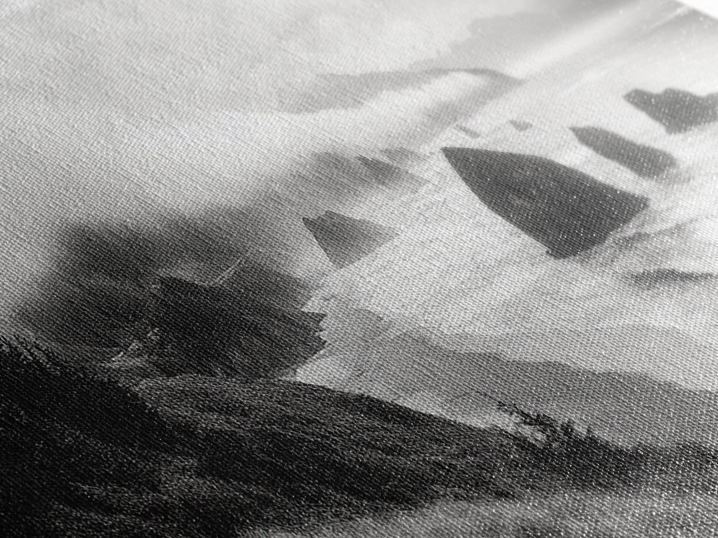 Pazifikküste, nebelverhangene Klippen, Felsen im Meer, stimmungsvolle Strandszene, Leinwanddruck, moderne Naturdekoration, Wandbild fürs Wohnzimmer, Küstenlandschaft