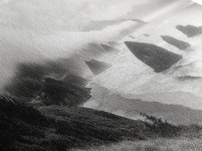 Pazifikküste, nebelverhangene Klippen, Felsen im Meer, stimmungsvolle Strandszene, Leinwanddruck, moderne Naturdekoration, Wandbild fürs Wohnzimmer, Küstenlandschaft