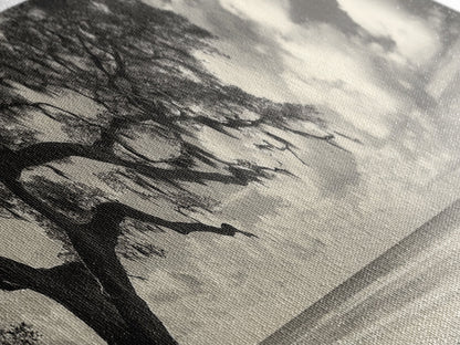 Südliche Eiche, Küstenbaum, Strandidylle, idyllische Landschaft, Leinwanddruck, neutrale Wohnzimmerkunst, Boho-Naturdekor, Strandwandkunst