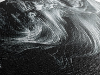 Abstract Ocean Waves, Motion Energy Art, Black and White Fluid Lines, Framed Canvas Print, Modern Wall Art, Minimalist Living Room