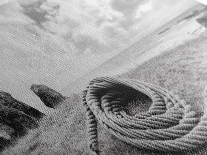 Coastal Rope, Windswept Bluff, Seaside Grass, Framed Canvas Print, Beach House Art, Nautical Decor, Neutral Living Room Style