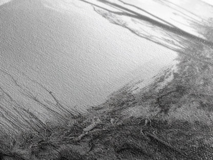 Windswept Coastal Trees, Driftwood Beach Landscape, Black White Canvas Print, Autumn Wall Art, Nature-Inspired Living Room Decor