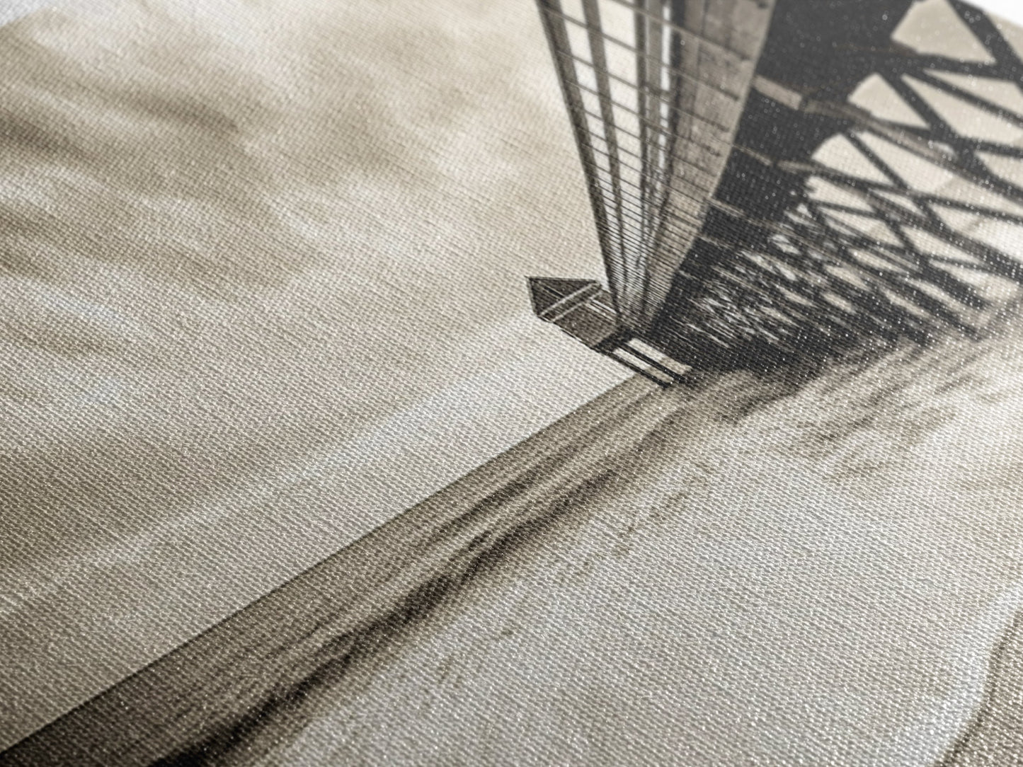 Pier at Dusk, Ocean Boardwalk, Stormy Beach Horizon, Framed Canvas Print, Moody Coastal Wall Art, Nautical Living Room Decor