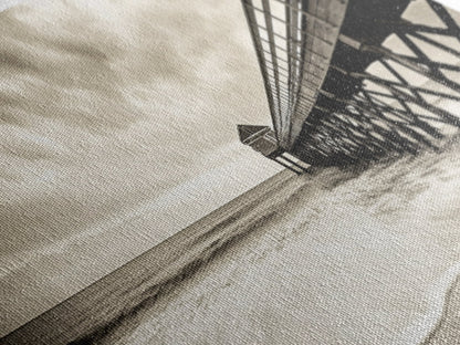 Pier at Dusk, Ocean Boardwalk, Stormy Beach Horizon, Framed Canvas Print, Moody Coastal Wall Art, Nautical Living Room Decor
