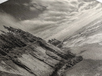 Cliffside Forest, Pacific Coastline, Dramatic Ocean View, Framed Canvas Print, Natural Landscape, Cabin Wall Art, Rustic Coastal Decor