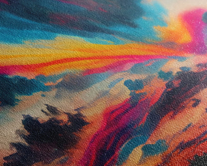 Beautiful Panoramic Watercolor Sunset, Extra Large Wall Art, Framed Panoramic Canvas Print, Framed Wall Art