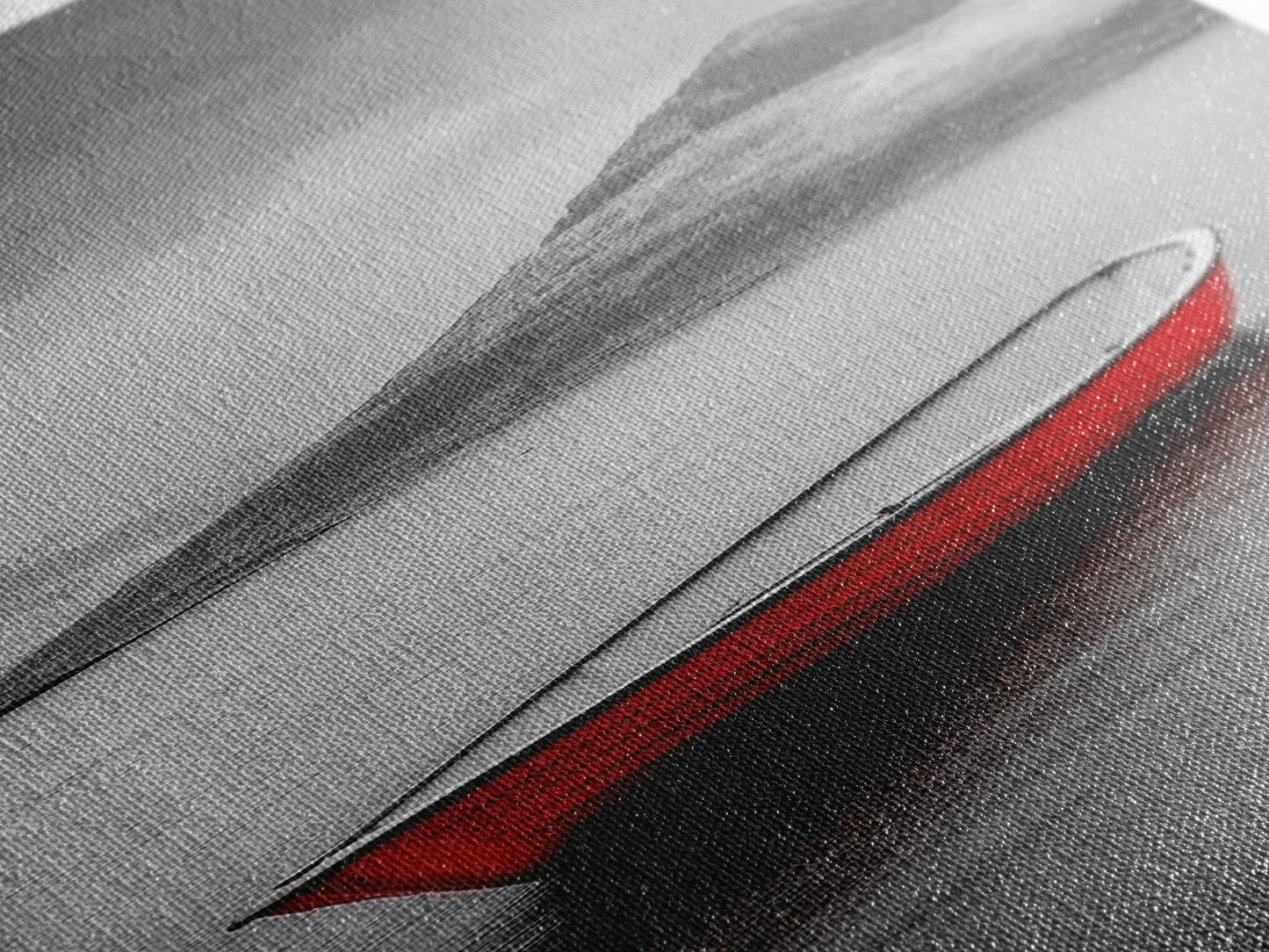 Red Boat, Serene Waters, Mountain Reflection, Winter Landscape – Framed Canvas Print, Minimalist Wall Art, Bedroom Decor, Nature Tranquility