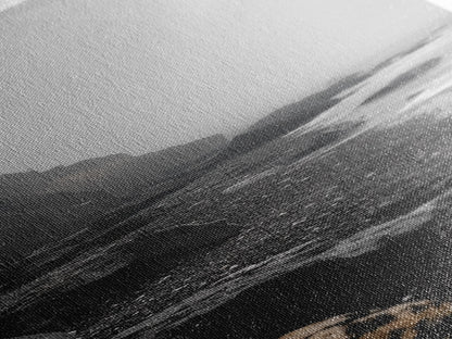 Foggy Cliffs, Coastal Rocks, Moody Ocean Photography, Canvas Print, Minimalist Seascape, Bathroom Decor, Calm Gray Tones, Nature Print