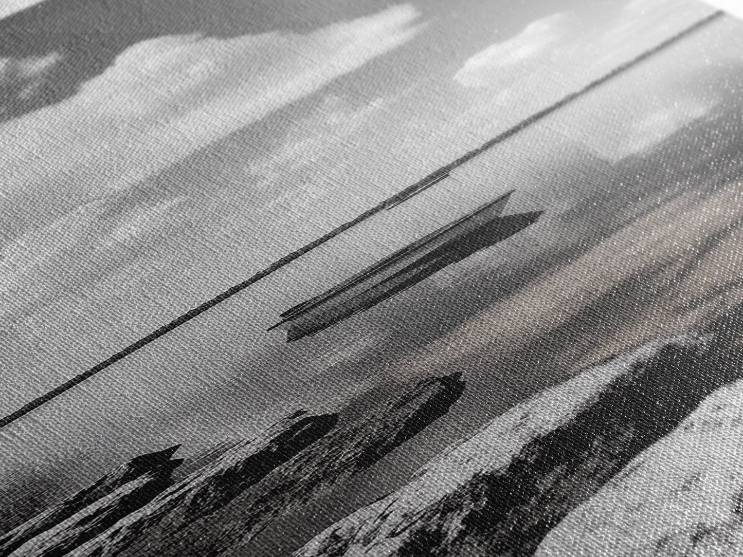 Monochrome Boat Lake, Peaceful Dockside, Still Waters, Minimal Calm, Framed Canvas Print, Bedroom Wall Art, Black White Photography