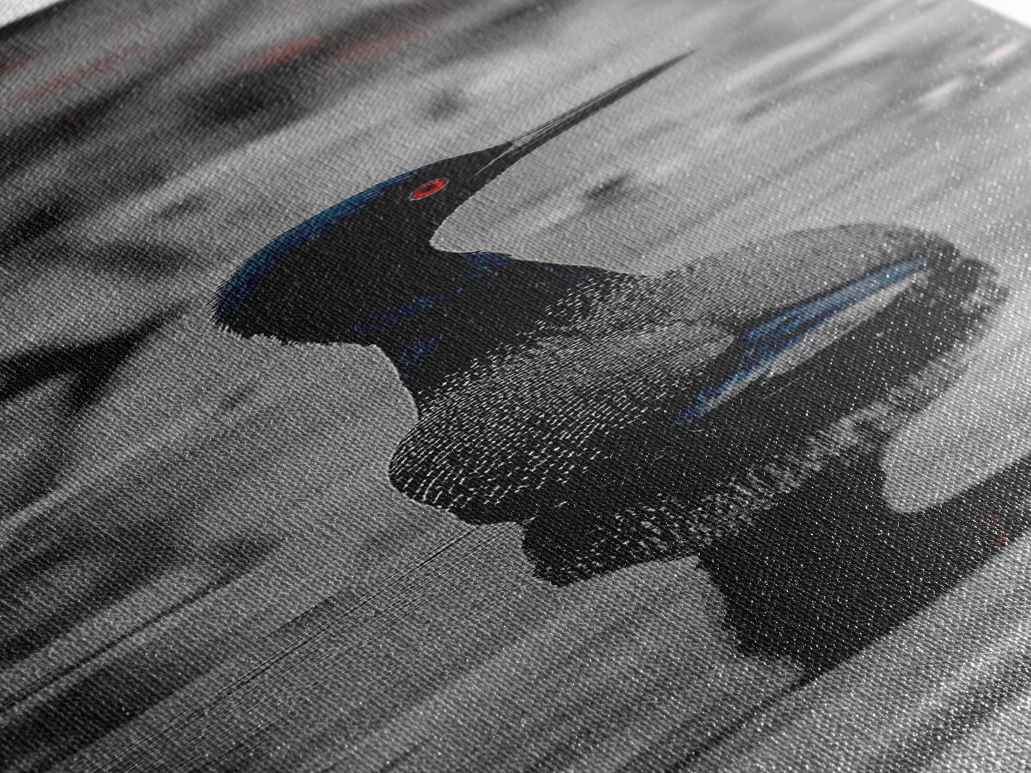 Blue Loon, Water Reflection, Elegant Bird, Lake Life Framed Canvas Print, cabin decor, nature wall art, minimalist bird art, office wall art